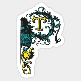 Letter T with ornaments in yellow Sticker